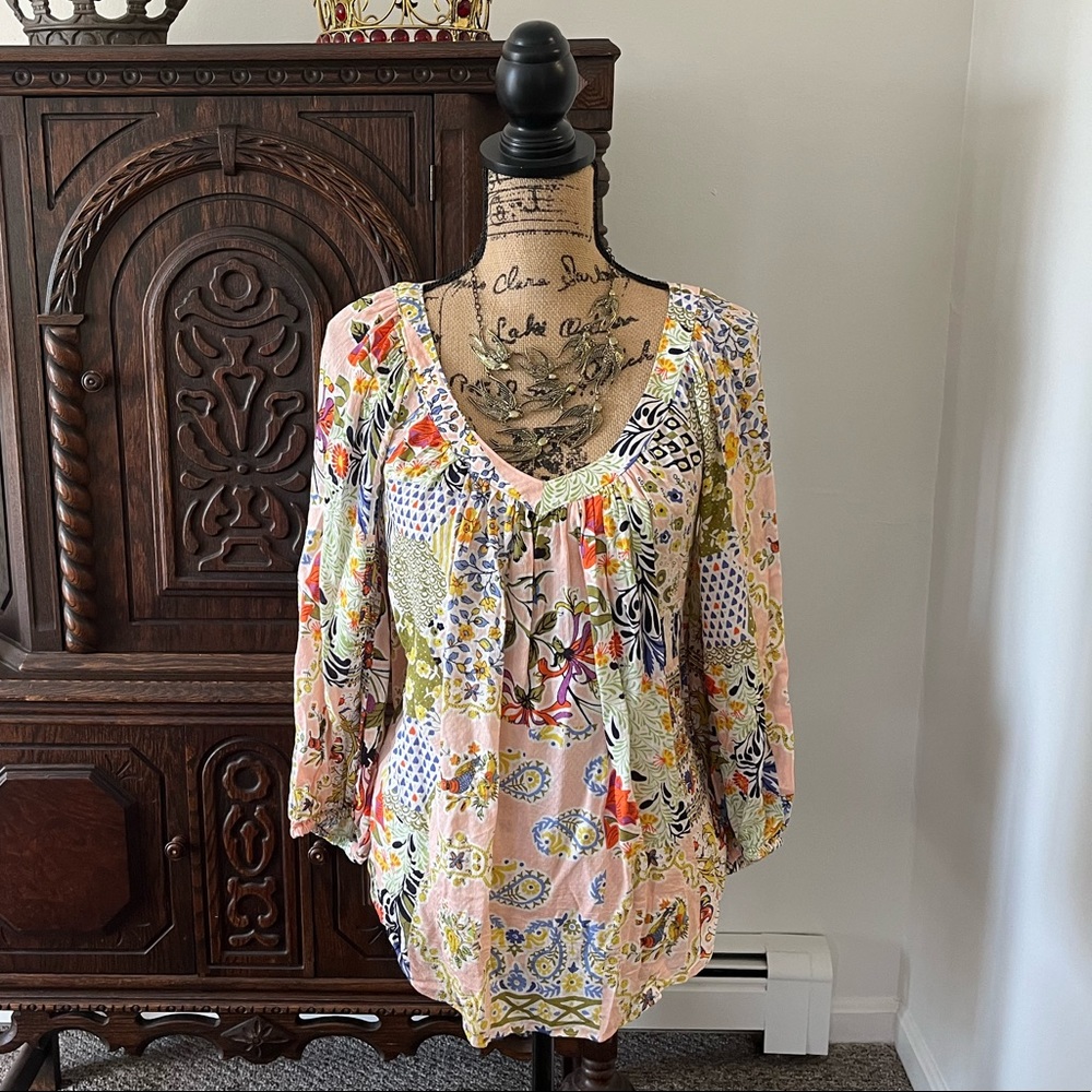 Anthro Maeve Flowy Patchwork Blouse - image 1